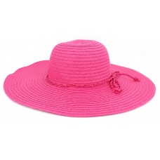 Hats – 12 PCS Wide Brim Hat - Straw Hat- Paper Straw Hat w/ Lace Band - Fuchsia - HT-ST1160FU